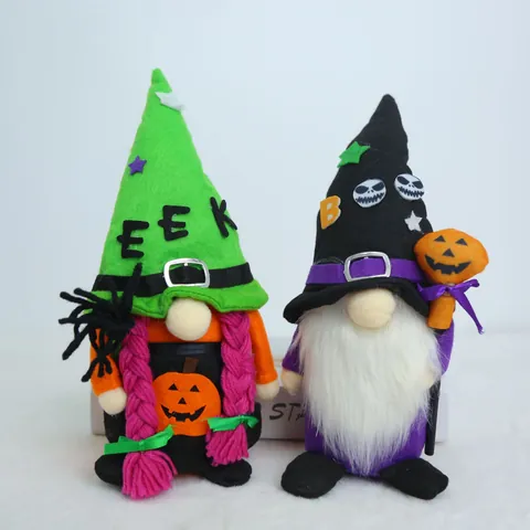 Halloween Cappello da Strega Gnomo Bambola Teschio Senza Volto Ornamento Verde Nero Tessuto Gnomi Per Casa Festa Arredamento Halloween Desktop Decorazione Regalo
