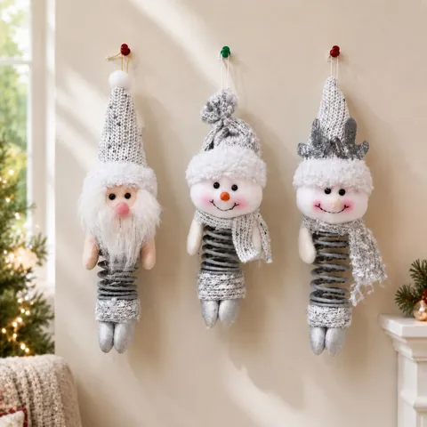 Bambola da Appendere in Peluche di Natale Con Gambe a Molla Babbo Natale Pupazzo di Neve Renna Decorazione per Finestra e Casa