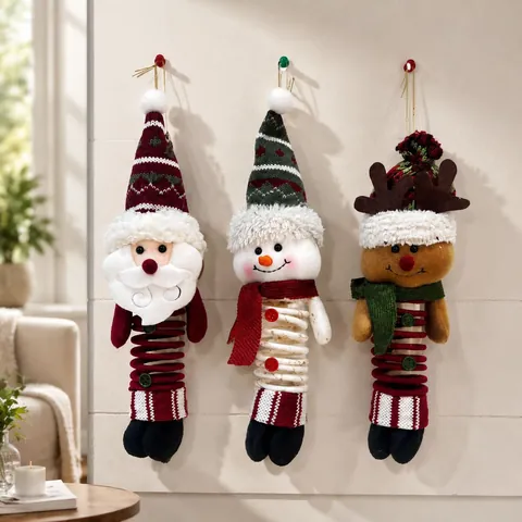 Bambola da Appendere in Peluche di Natale Con Gambe a Molla Babbo Natale Pupazzo di Neve Renna Decorazione per Finestra e Casa