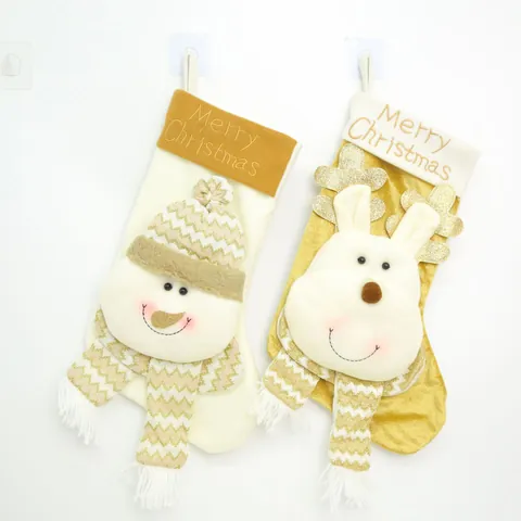 Calza di Natale Grande Sacchetto Regalo Con Babbo Natale 3D Pupazzo di Neve Renna Tessuto Ricamato Decorazione per Festa di Natale