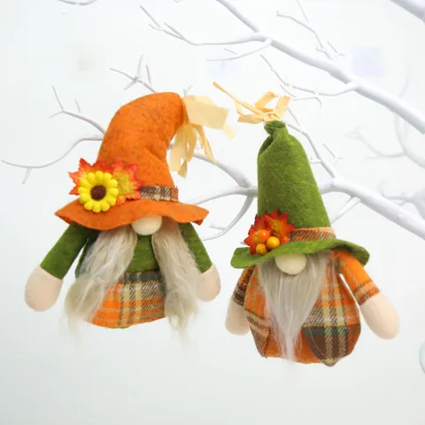 Gnomo Senza Volto del Ringraziamento Bambola Cappello a Punta Scozzese Girasole Ornamento da Tavolo Decorazione Autunnale Peluche Gonk