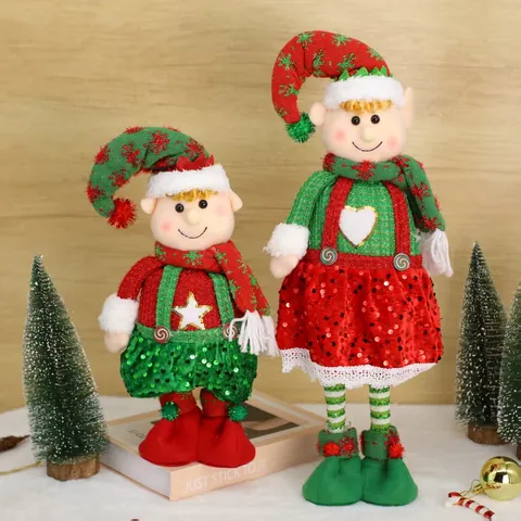 Christmas Elf Doll Telescopic Long Leg Sequin Elf Figurine For Mall Hotel Window Decoration Christmas Festive Ornament Gift