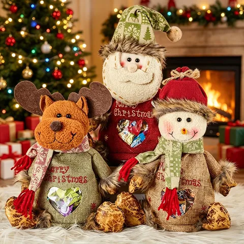 Sacchetti Regalo di Natale in Juta Babbo Natale Pupazzo di Neve Renna Sacchetti per Caramelle Con Finestra a Cuore Trasparente Decorazione Festa
