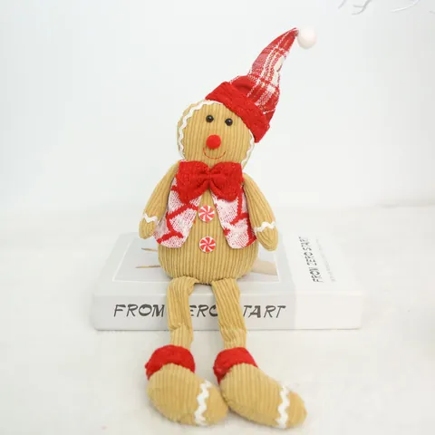 American Retro Corduroy Gingerbread Man Plush Ornaments Red Gingham Christmas Figurine Shelf Sitter For Window Xmas Decor