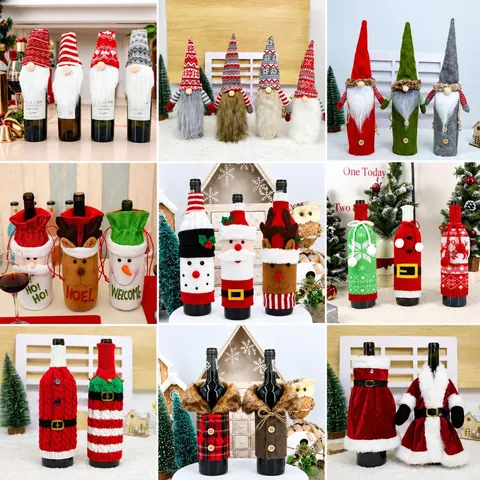 Copribottiglia di Vino Natalizio Gnomo in Maglia Babbo Natale Pupazzo di Neve Renna Decorazione per Tavolo da Pranzo Festa