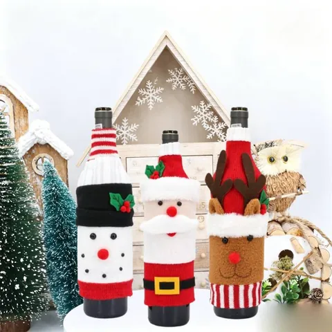 Copribottiglia di Vino Natalizio Gnomo in Maglia Babbo Natale Pupazzo di Neve Renna Decorazione per Tavolo da Pranzo Festa