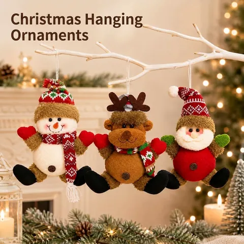Addobbi Natalizi Sospesi in Peluche Luminosi LED Babbo Natale Pupazzo di Neve Renna Bambole in Tessuto a Maglia Per Decorazione Albero di Natale Casa