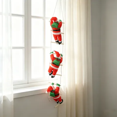 Climbing Santa Claus On Rope Ladder Christmas Hanging Decoration Cloth Fabric Holiday Party Indoor Outdoor Home Decor Red