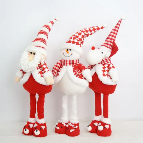 Gnomi di Natale Peluche Bambola Gambe Telescopiche Babbo Natale Pupazzo di Neve Renna Rosso Bianco Righe Ornamento Tavolo Casa