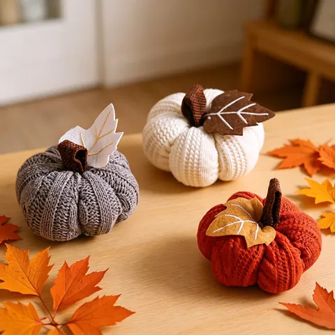 Decorazione Appesa a Zucca Lavorata a Maglia a Mano in Tessuto di Poliestere Autunno Ringraziamento Halloween Casa Ornamento