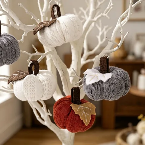 Decorazione Appesa a Zucca Lavorata a Maglia a Mano in Tessuto di Poliestere Autunno Ringraziamento Halloween Casa Ornamento