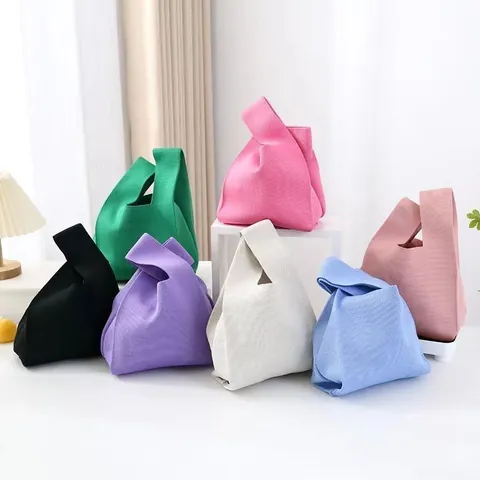 Fashion Knitted Handbag For Women Minimalist Solid Color Summer Wrist Bag Niche Korean Style Candy Color Knit Tote Bag