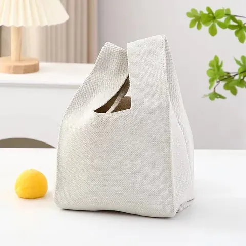 Fashion Knitted Handbag For Women Minimalist Solid Color Summer Wrist Bag Niche Korean Style Candy Color Knit Tote Bag