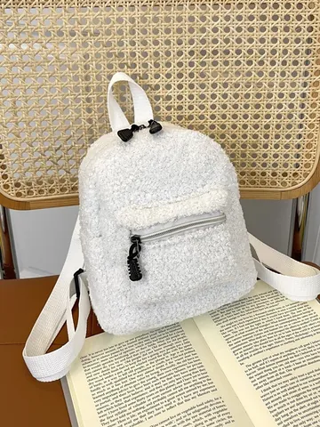 Mochila Mini de Sherpa para Mujer Peluche Suave Bolso de Diario Pequeño para Otoño Invierno Estilo Coreano Elegante Mochila Escolar