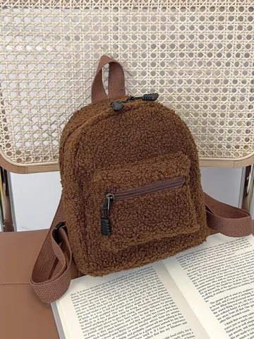 Mochila Mini de Sherpa para Mujer Peluche Suave Bolso de Diario Pequeño para Otoño Invierno Estilo Coreano Elegante Mochila Escolar