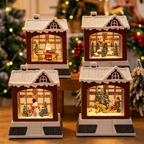 Weihnachts Schneelaterne LED Nachtlicht Weihnachtsmann Schneemann Miniaturlandschaft Ornament Retro Deko Schreibtischlampe