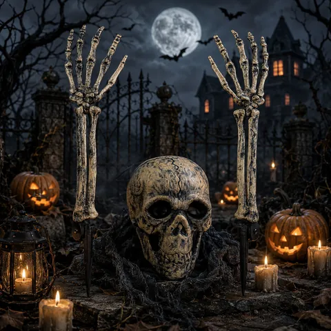 Picchetti per Mani di Scheletro di Halloween E Testa di Teschio Decorazioni da Giardino All'aperto Puntelli per Casa Stregata
