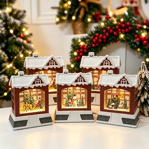 Weihnachts Schneelaterne LED Nachtlicht Weihnachtsmann Schneemann Miniaturlandschaft Ornament Retro Deko Schreibtischlampe