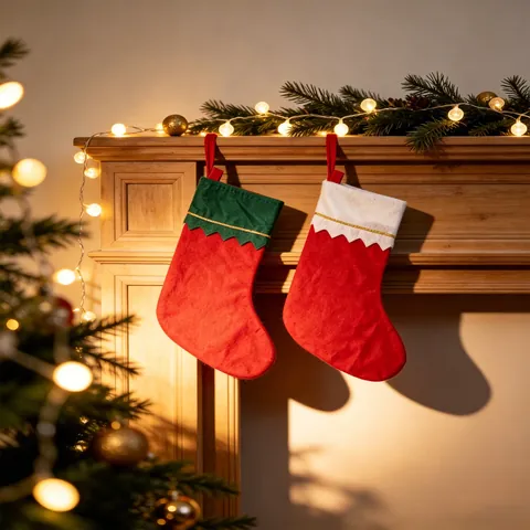 Large Christmas Stocking Gift Bag With Gold Trim Red White Green Decoration Socks Hanging Ornament For Fireplace Party Decor