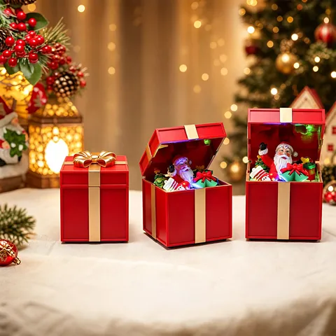 Christmas Musical LED Gift Box Santa Claus Snowman Glowing Ornament Festive Window Display Decoration Desktop Holiday Gift