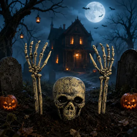 Picchetti per Mani di Scheletro di Halloween E Testa di Teschio Decorazioni da Giardino All'aperto Puntelli per Casa Stregata