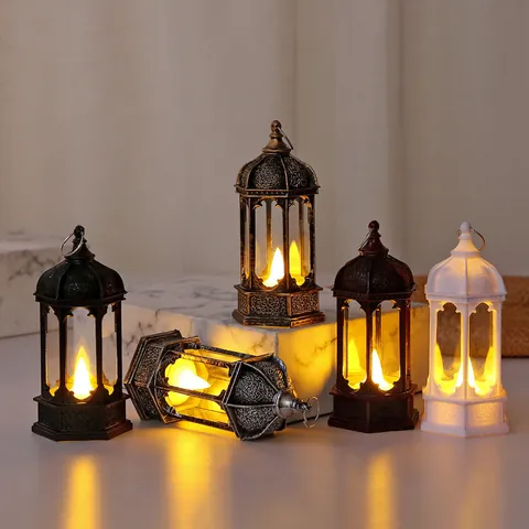 Retro Zeshoekige LED Elektronische Kaarslantaarn Vintage Hanglamp Voor Kerstmis Halloween Desktop Ornament Decoratie