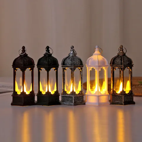 Retro Zeshoekige LED Elektronische Kaarslantaarn Vintage Hanglamp Voor Kerstmis Halloween Desktop Ornament Decoratie
