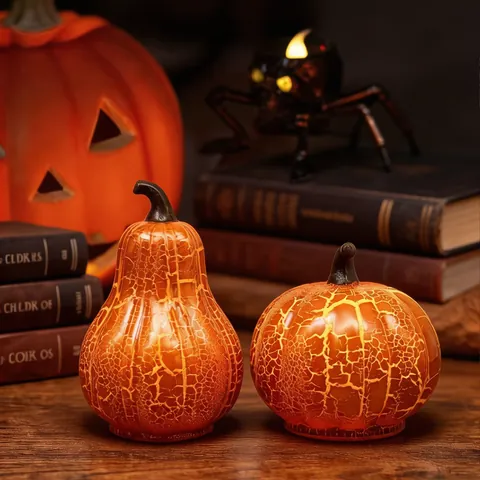 Halloween Leuchtendes Kürbis Nachtlicht Vintage Riss Textur Kürbis Ornament Für Zuhause Schreibtisch Party Deko Atmosphäre Lampe