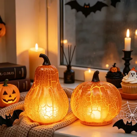 Φωτάκι Νυκτός Κολοκύθα Halloween Vintage Υφή Ρωγμών Διακοσμητικό Κολοκύθας για Σπίτι Επιτραπέζιο Πάρτι Λάμπα Ατμόσφαιρας