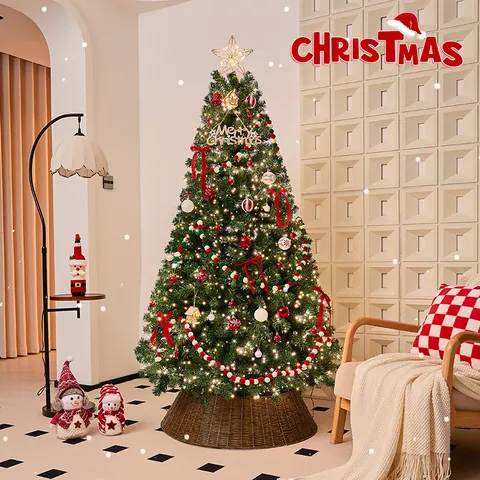 Dreamy Gold Brown Christmas Tree Decoration Set With LED Lights Bows Star Topper Artificial Xmas Tree For Home Store Party Decor