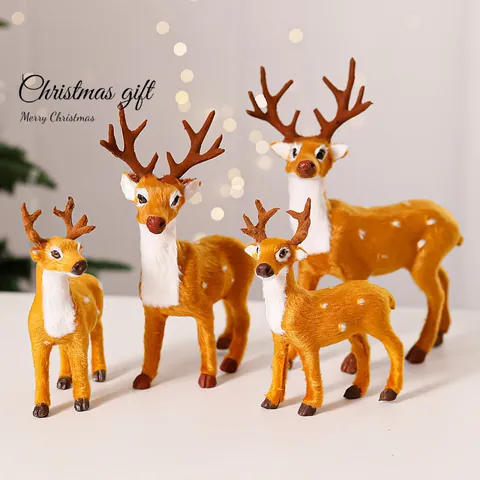 Christmas Simulation Reindeer Decoration Faux Fur Spotted Deer Animal Model Festive Holiday Home Party Desktop Ornament Gift