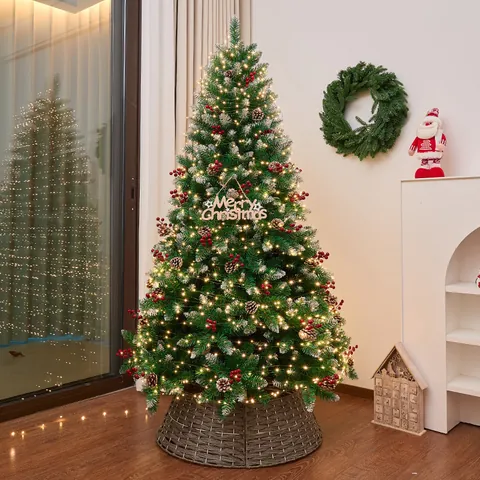 New Premium Christmas Tree with Pine Cones Red Bows DIY Large Ornament for Home Living Room Festival Decor