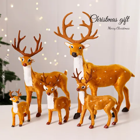 Christmas Simulation Reindeer Decoration Faux Fur Spotted Deer Animal Model Festive Holiday Home Party Desktop Ornament Gift