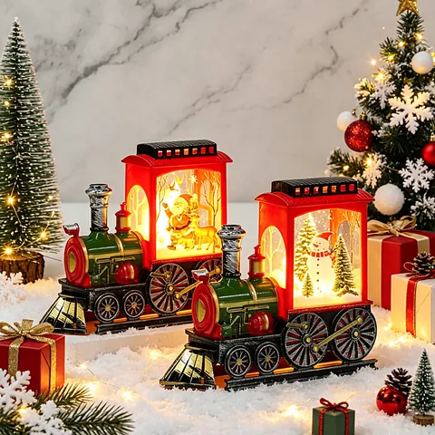 Christmas LED Train Night Light Vintage Electronic Candle Lamp Santa Claus Reindeer Snowman Pattern Holiday Party Table Decor