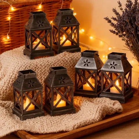 Lanterna a Candela LED Retrò a Batteria Lampada a Sospensione Design Traforato Floreale per Giardino Matrimonio Casa
