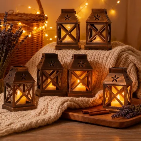Lanterna a Candela LED Retrò a Batteria Lampada a Sospensione Design Traforato Floreale per Giardino Matrimonio Casa