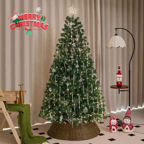 Artificial Christmas Tree Set With LED Lights Crystal Icicle Snowflake Pendants Premium Green Xmas Tree For Home Living Room Decor