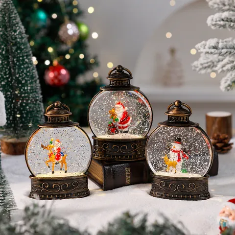 Vintage Christmas Snow Globe Lantern LED Night Light Water Injected Santa Claus Snowman Glitter Christmas Decorative Lamp Xmas Gift Ornament