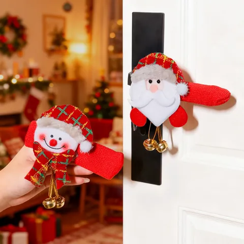 Copri Maniglia per Porta di Natale Cartone Animato Babbo Natale Pupazzo di Neve Campanello Custodia Protettiva Antistatica Decorazione Casa