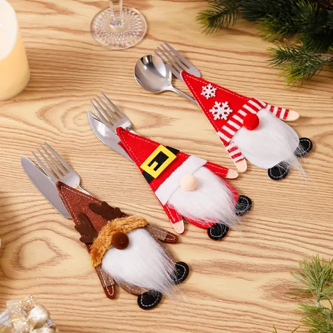 Christmas Gnome Tableware Holder Belt Snowflake Antler Shape Cutlery Bag For Home Dining Table Decoration Festive Party Favor