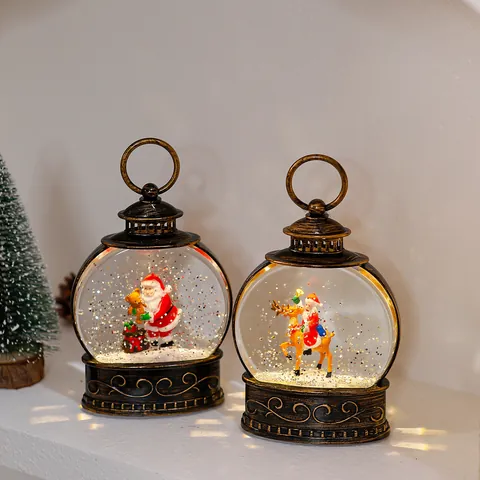 Vintage Christmas Snow Globe Lantern LED Night Light Water Injected Santa Claus Snowman Glitter Christmas Decorative Lamp Xmas Gift Ornament