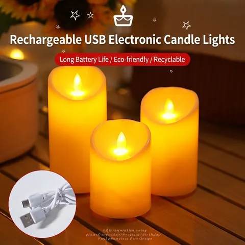 LED Rechargeable Simulation Electronic Candle Warm Yellow Flickering Flameless Lamp For Christmas Wedding Party Home Decor