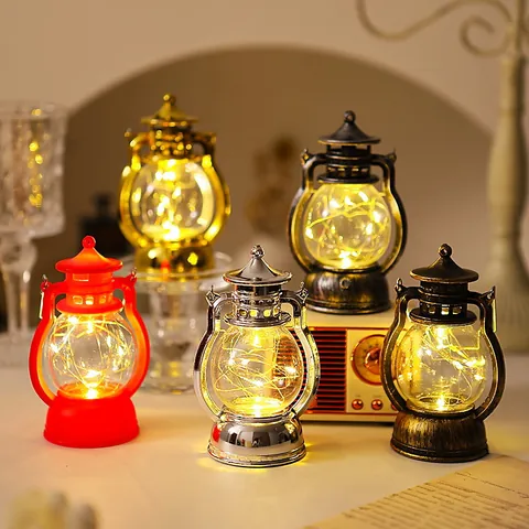 Vintage Plastic LED Retro Lantern Portable Night Light Kerosene Lamp Style Christmas Decoration Ornament Battery Operated Home Decor