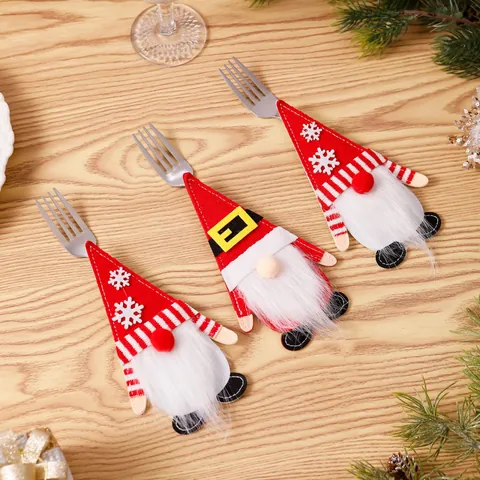 Christmas Gnome Tableware Holder Belt Snowflake Antler Shape Cutlery Bag For Home Dining Table Decoration Festive Party Favor