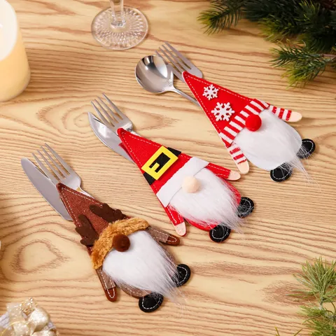 Christmas Gnome Tableware Holder Belt Snowflake Antler Shape Cutlery Bag For Home Dining Table Decoration Festive Party Favor