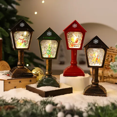 Vintage Christmas Mailbox Snow Globe Lantern Musical LED Water Light Santa Snowman Desktop Decoration Holiday Lamp