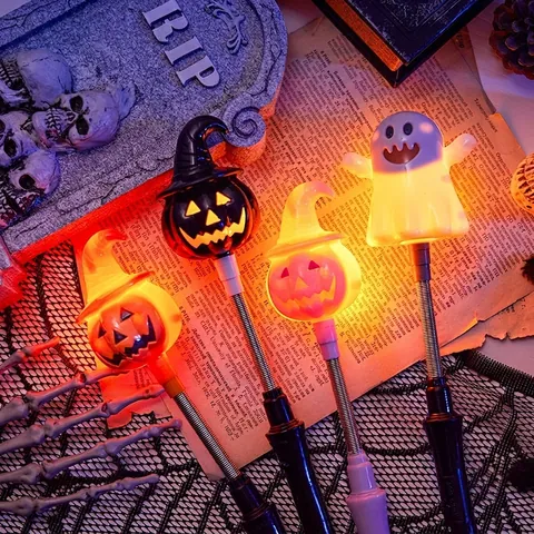 Halloween LED Light Up Hand Shake Stick Pumpkin Ghost Wizard Hat Glowing Wand For Bar Party Favors Kids Toy Gifts