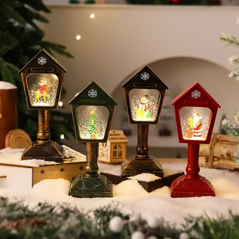 Vintage Christmas Mailbox Snow Globe Lantern Musical LED Water Light Santa Snowman Desktop Decoration Holiday Lamp