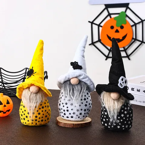 Halloween Faceless Gnome Doll Rudolf Ornament Plush Felt Dwarf With Spider Bat Skull Decoration For Home Mall Window Display