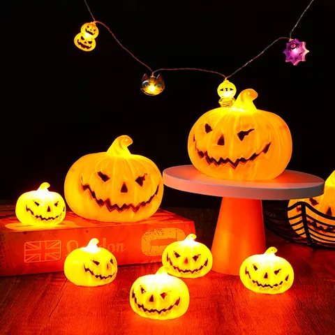 Halloween LED Pumpkin Lantern Plastic Jack-O-Lantern Glowing Ghost Face Battery Operated Party Tabletop Decor